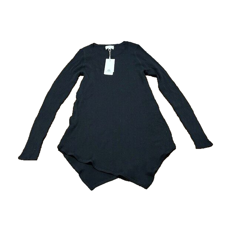 Seed Heritage Sweater Ribbed Knit Merino Wool Asymmetric Tunic Black Medium NEW